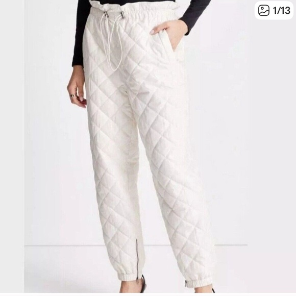 White Quilted Jogger Pants - Picture 1 of 4